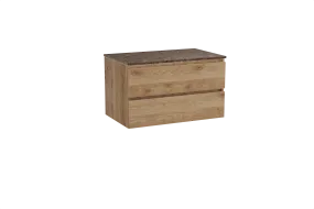 Balmani Lucida meuble salle de bains suspendu 90 x 55 cm chêne brut avec Stretto tablette simple en marbre dark emperador