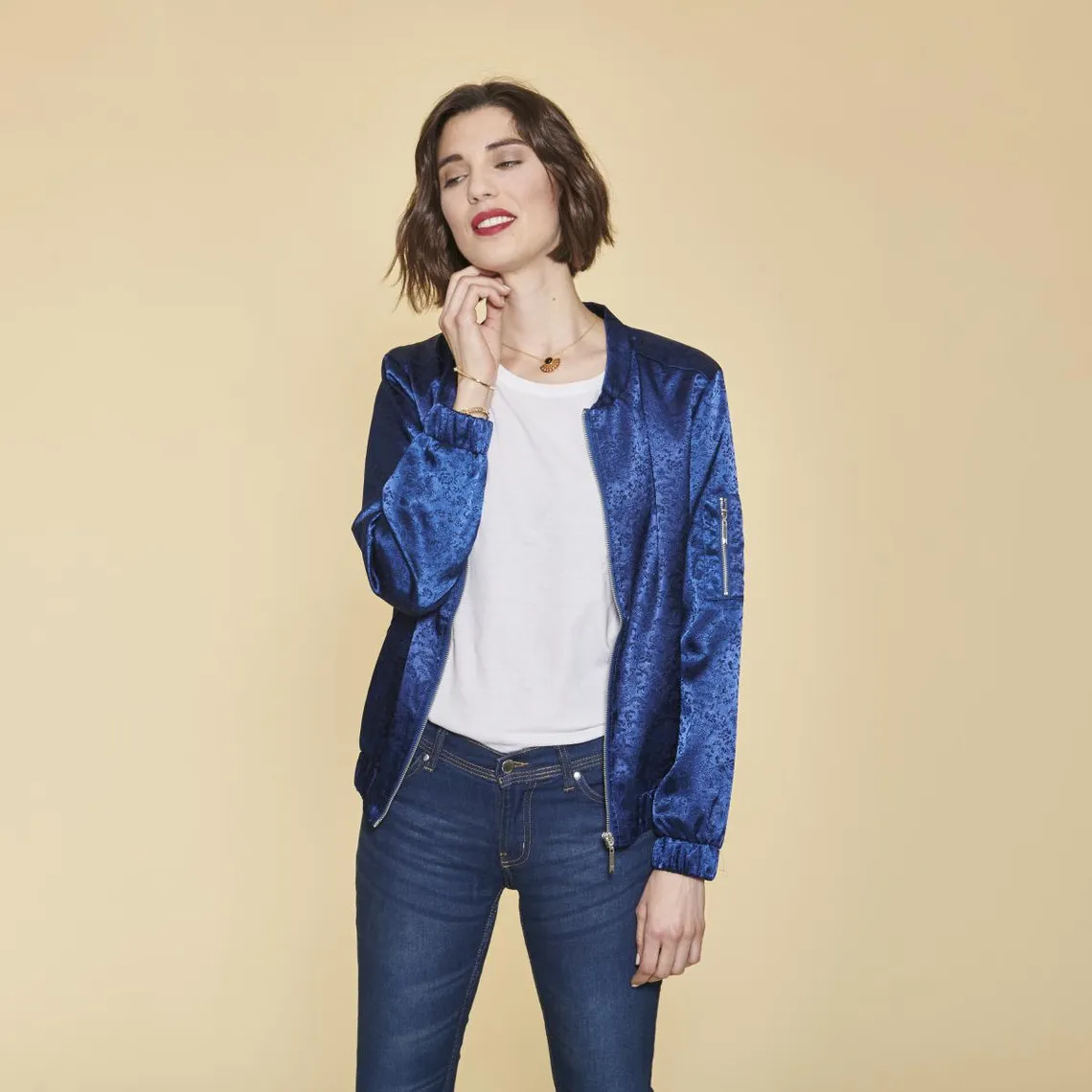 Bomber manches longues finitions en côtes femme - Bleu | 3 Suisses