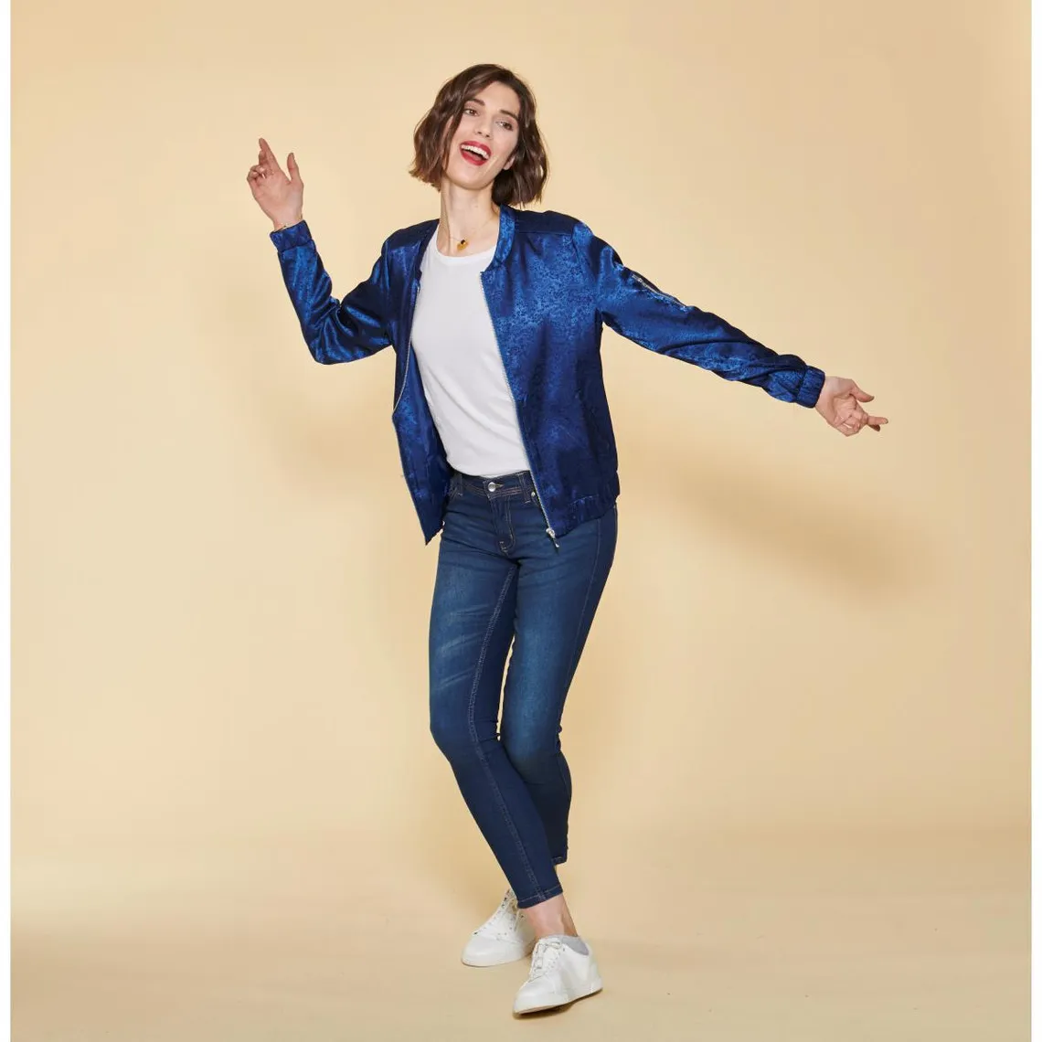Bomber manches longues finitions en côtes femme - Bleu | 3 Suisses