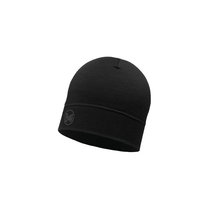 Bonnet Lightweight en laine mérinos Solid Noir - Buff