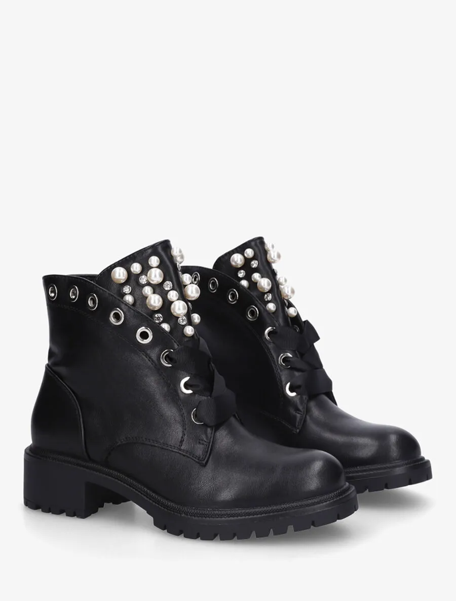 Bottines en simili à perles et strass