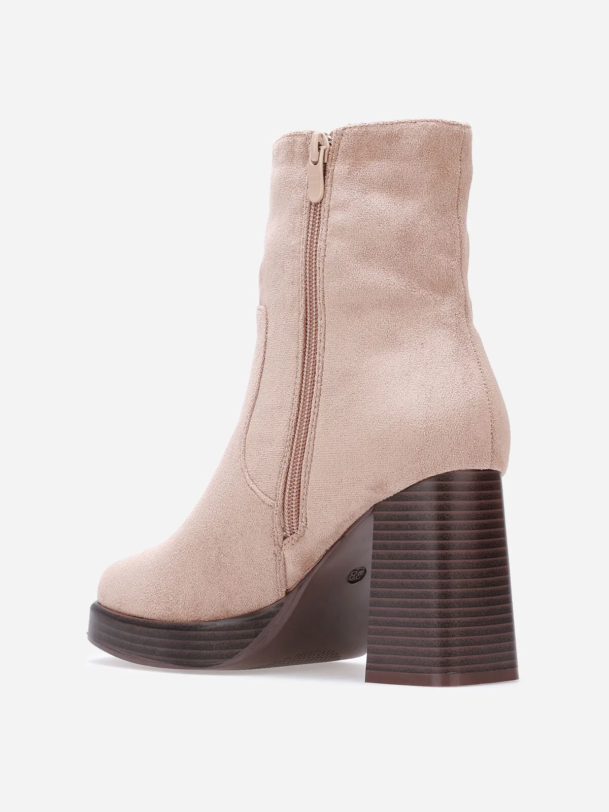 Bottines en suédine à bout et talon carrés- Taupe