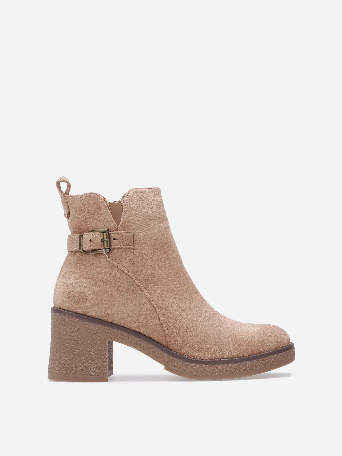 Bottines en suédine à bride et boucle métallique- Taupe