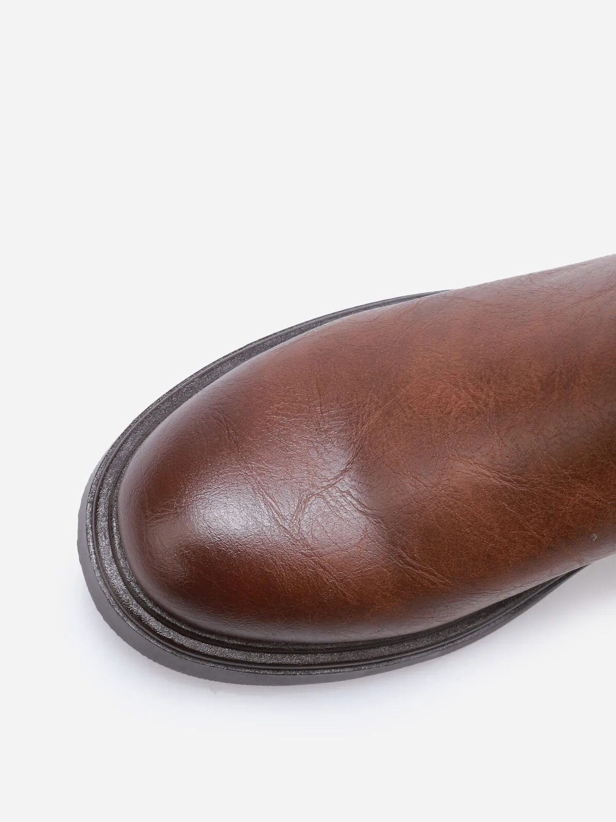 Bottines plissées à semelle épaisse- Marron