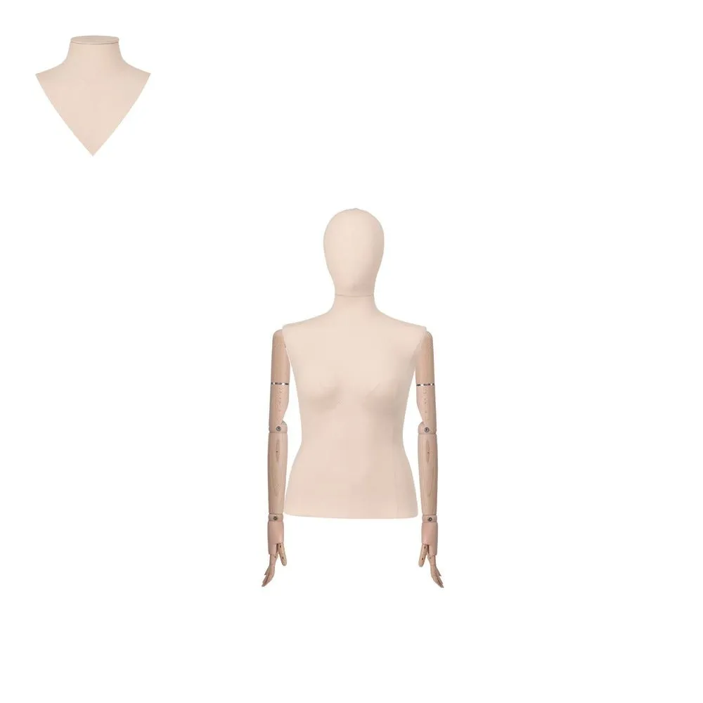 Buste femme EU40/42 tissu écru bras en bois pied rectangle en rvs brossé