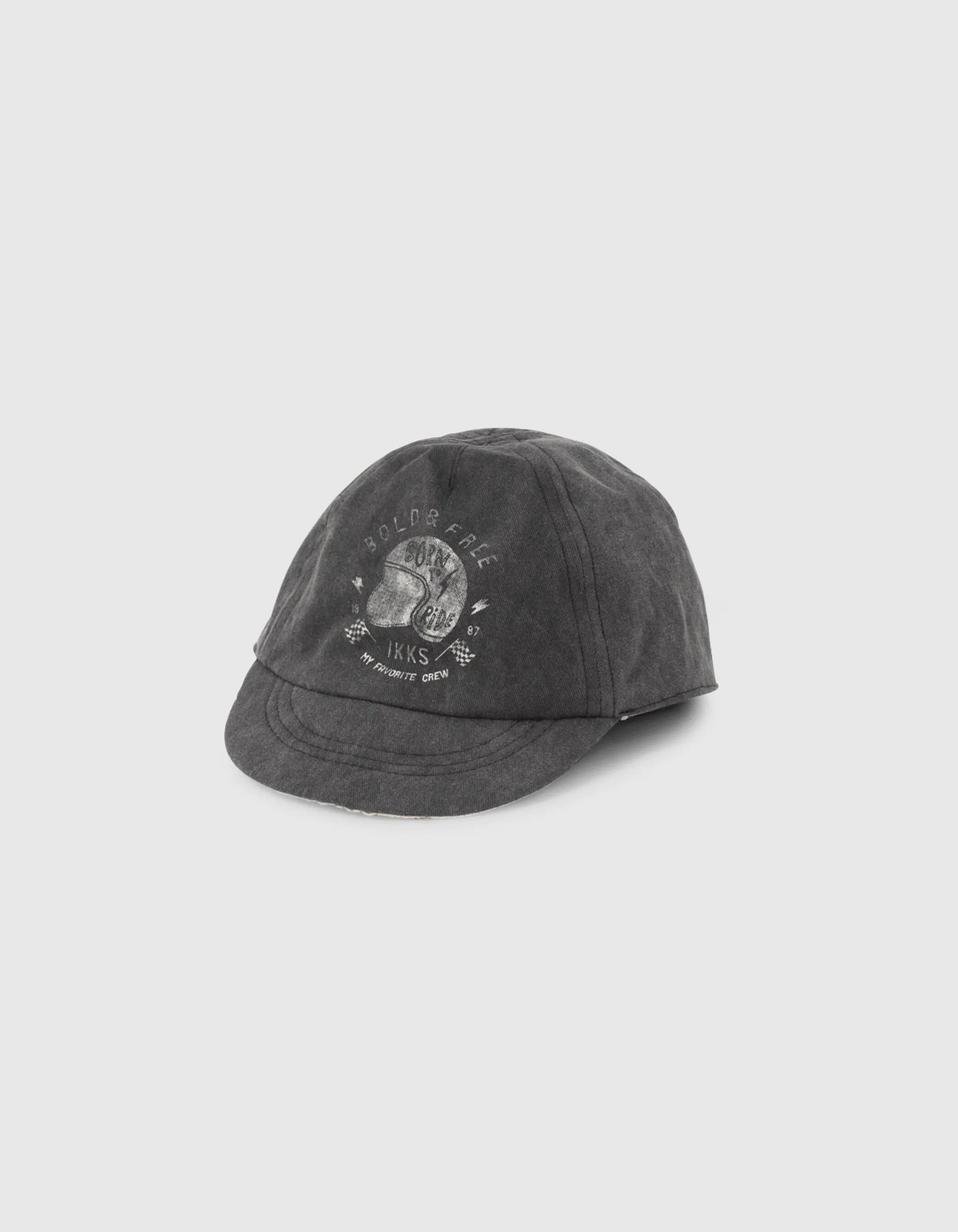 Casquette réversible beige imprimé et gris bébé garçon