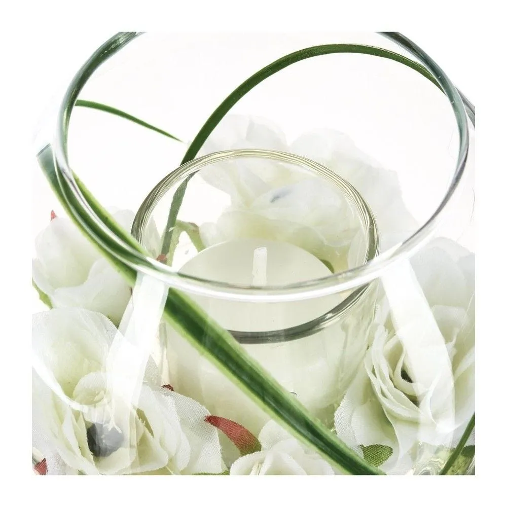 Composition florale artificielle vase en verre d. 12xp. 10cm