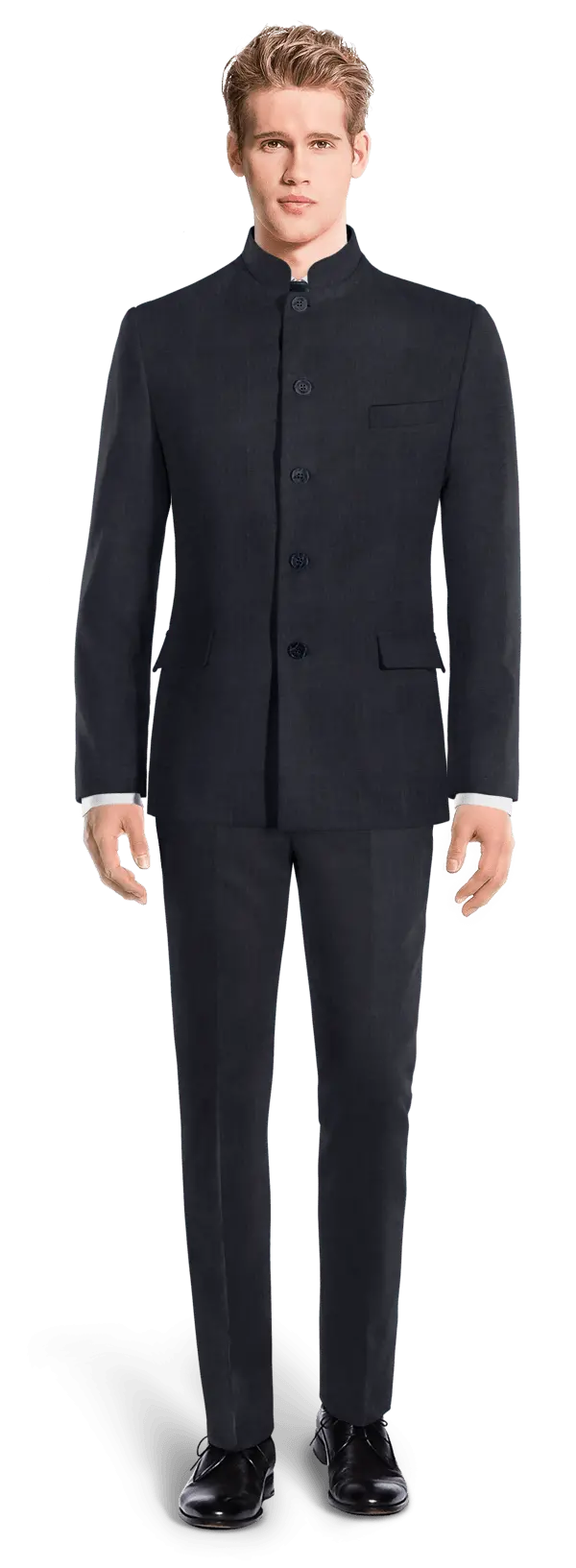 Costume homme mao bleu marine en Laine Mérinos super 100s