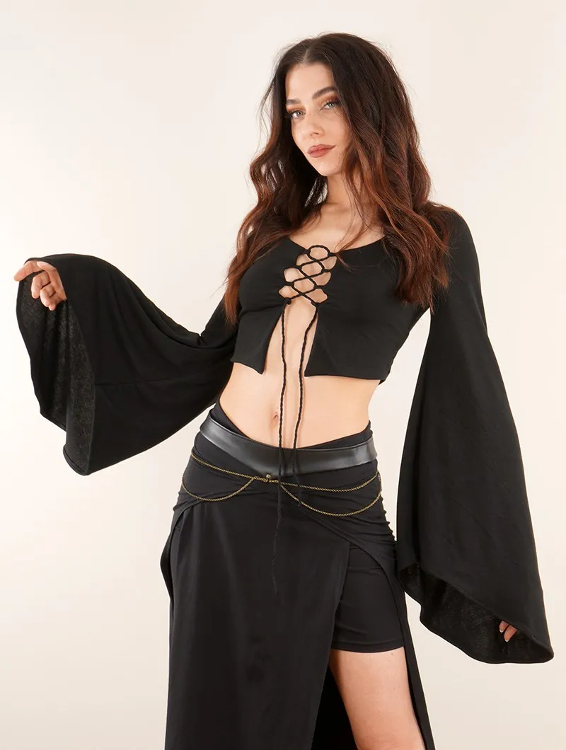 Crop top à manches longues évasées et laçage 