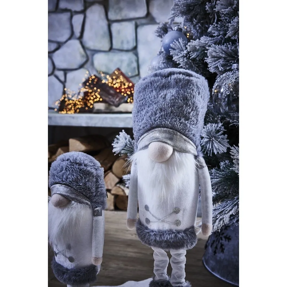 Gnome avec chapka gris et blanc debout H 45cm
