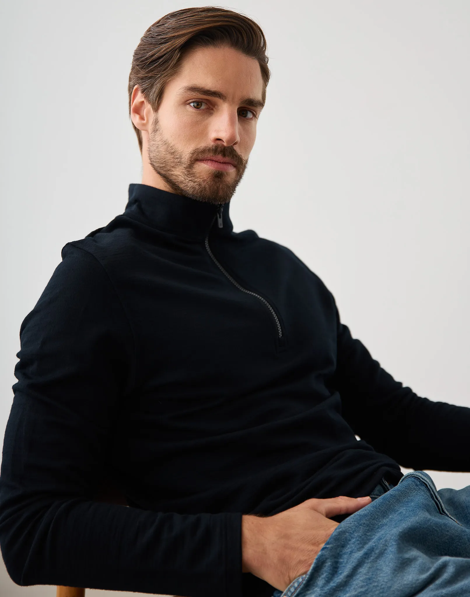 Haut à demi-zip en laine mérinos pour homme