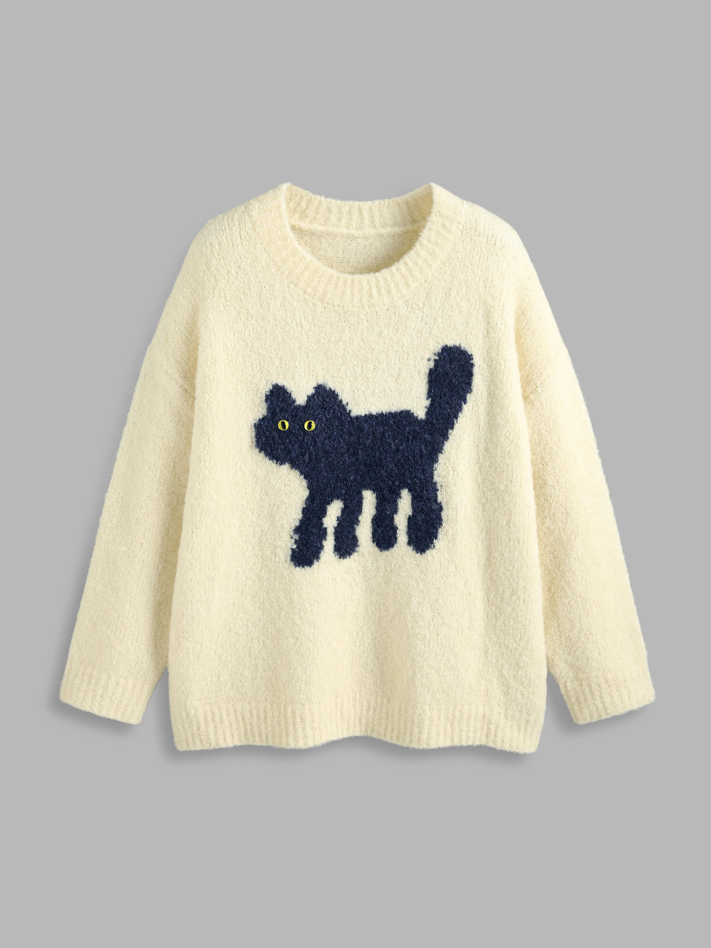  Haut à Manches Longues en Maille avec Graphique de Chaton et Encolure Ronde Curve & Plus
