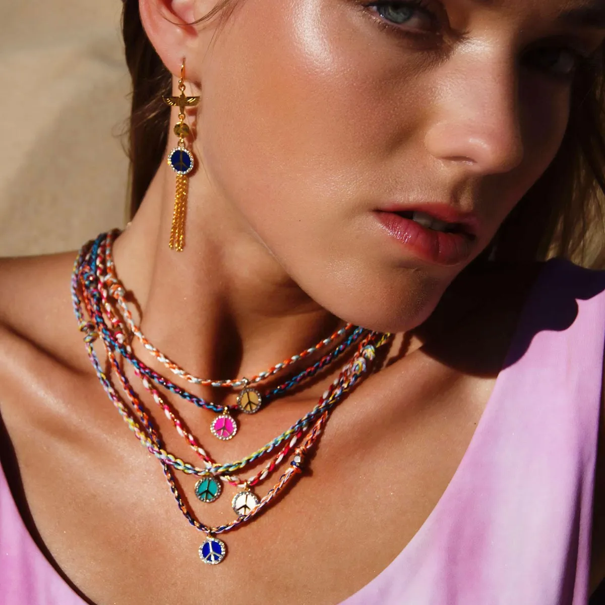 HIPANEMA  Collier tressé peace and love brixton - Bleu