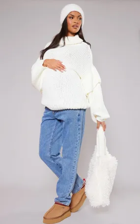 Maternité Pull de grossesse oversize en maille tricot épaisse crème à col roulé