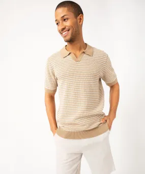 Polo manches courtes en maille texturée homme beige