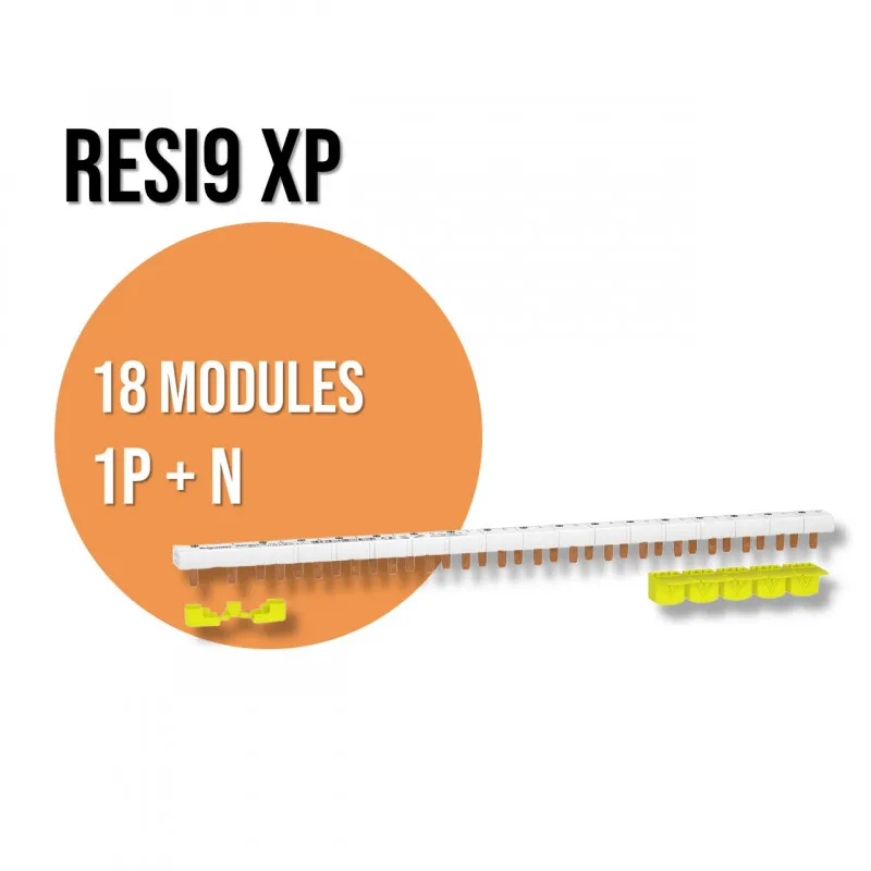 Resi9 - peigne monobloc - 1P+N - 63A - 18 modules - cache dents 5M - Schneider - R9PXH218