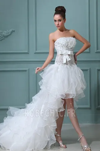 Robe de mariée Satin Élastique Taille chute Dramatique Asymétrique