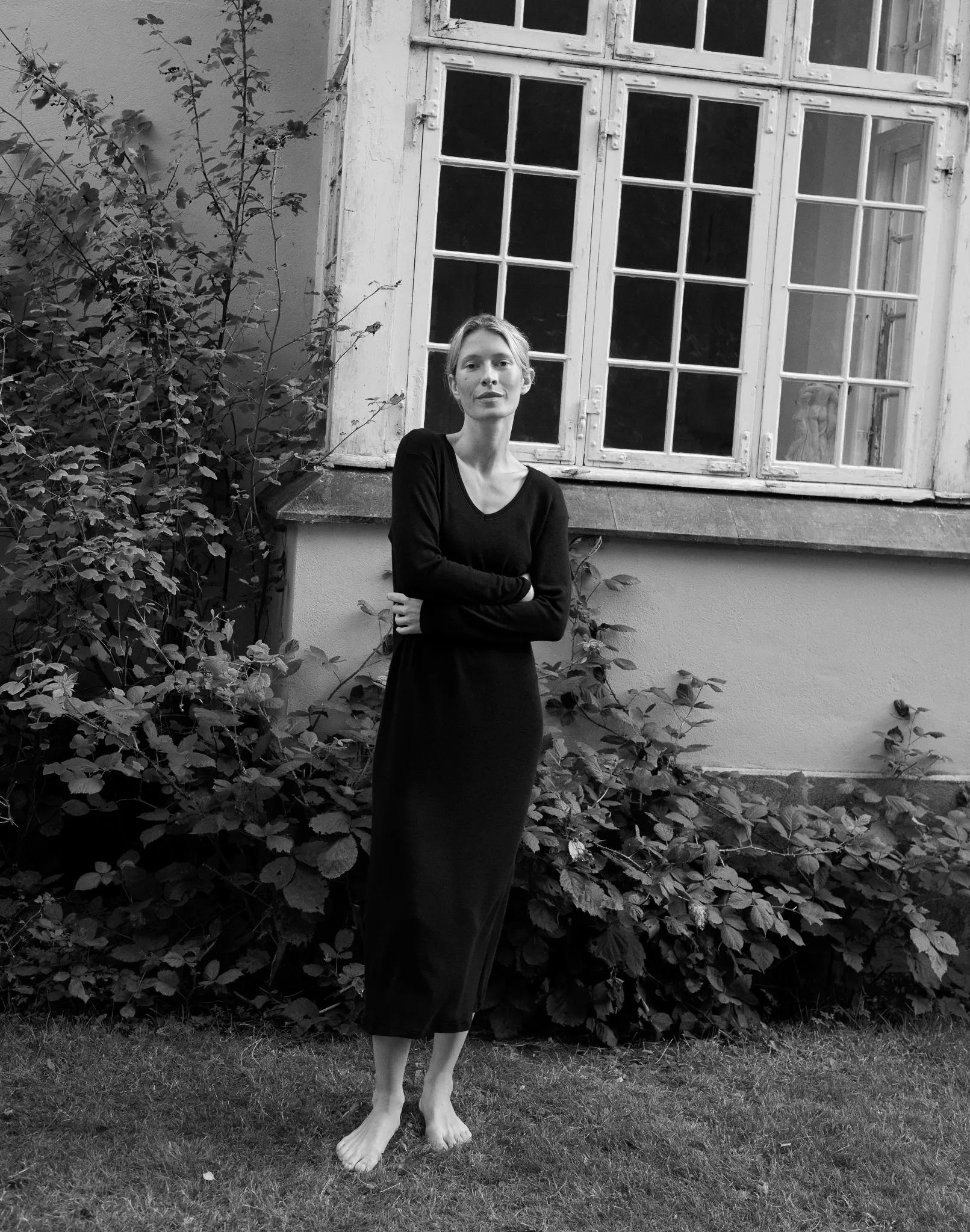 Robe en laine mérinos avec col en V pour femme