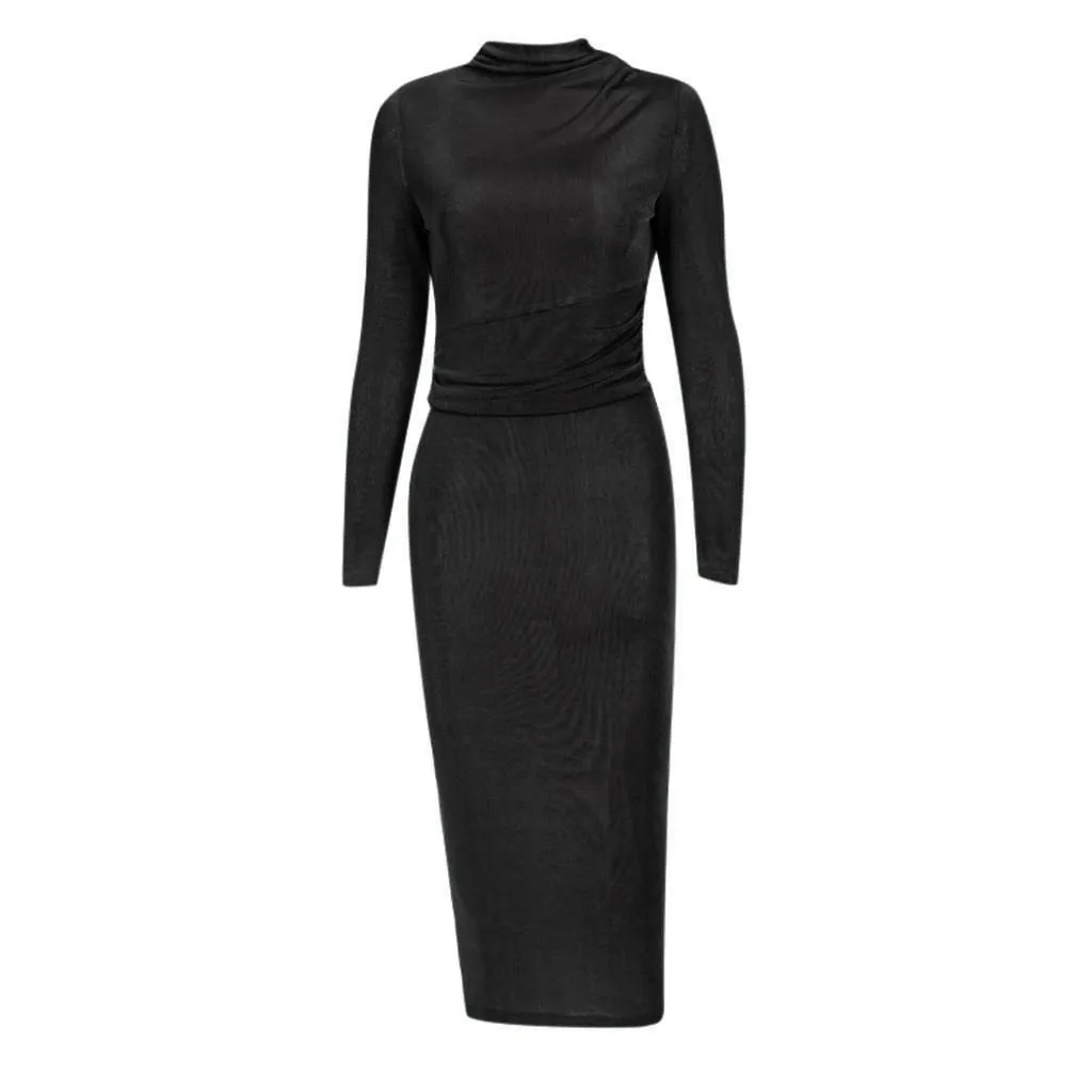Robe Longue Col Montant Noir