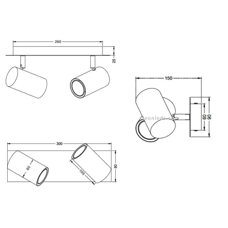 Réglette 2 feux orientables Marley | ® LeonLeds.com