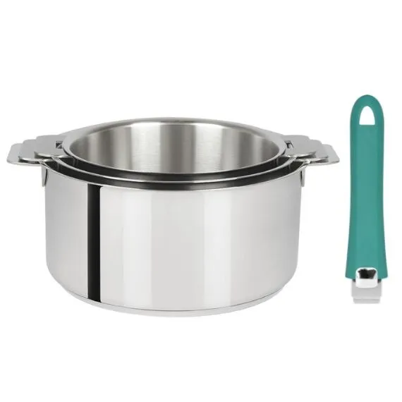 Série de 3 casseroles amovibles 16 à 20 cm + 1 poignée Mutine 02 verte