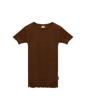 T-shirt effet pointelle en laine mérinos et soie pour enfant