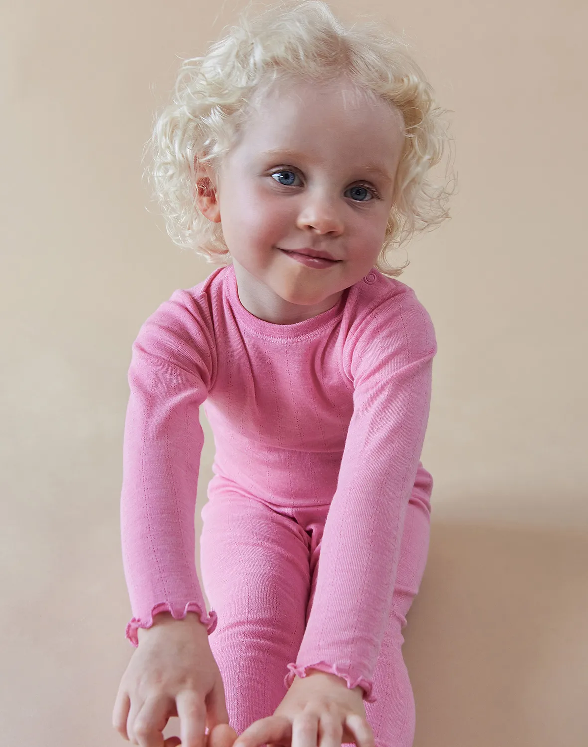 T-shirt manches longues pour bébé en laine mérinos motif pointelle
