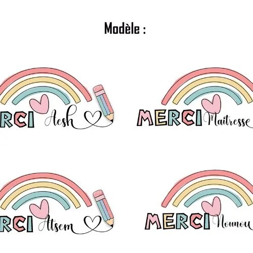 T shirt personnalisé nounou arc en ciel, texte personnalisable : maîtresse, atsem, aesh ou nounou