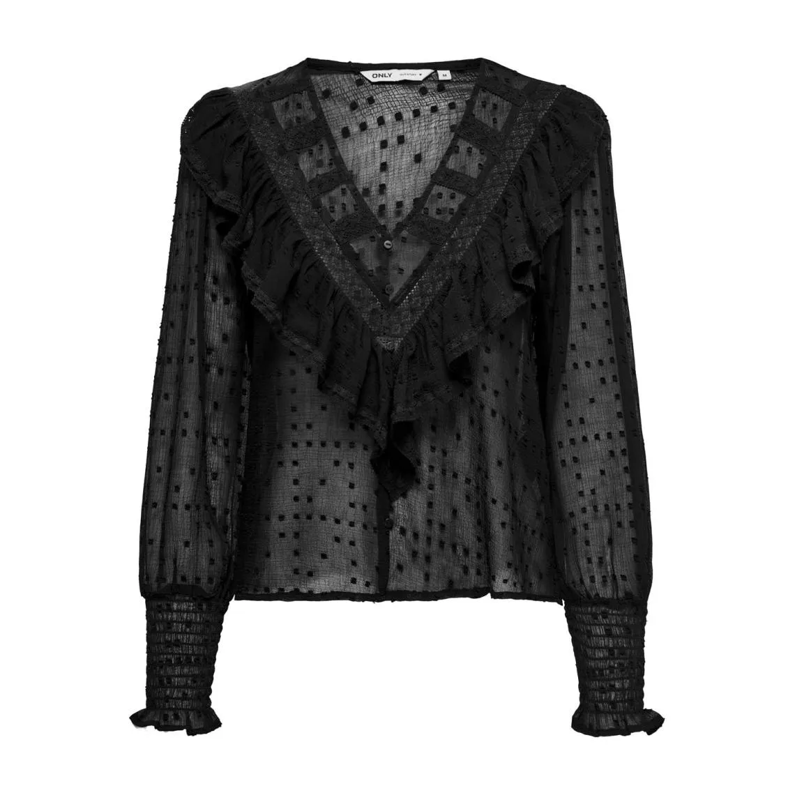 Top poignets smockés col en v manches longues noir Nina | 3 Suisses