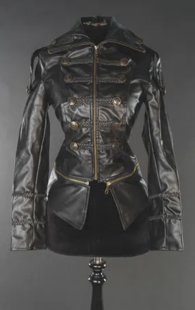 Veste steampunk femme en simili cuir marron 'dieselpunk'